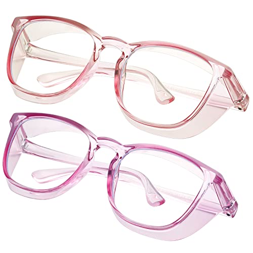 Safety glasses Goggles Nurses Protective Eyewear - Anti Fog Square Frame Stylish Clear Glasses for Women Men - color: B11-pink Purple