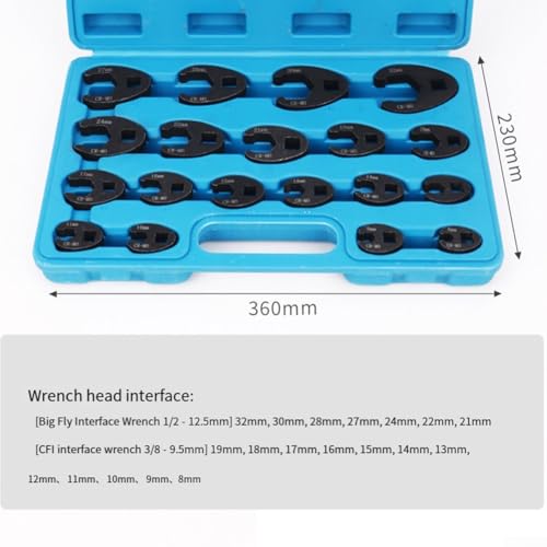 19 Pcs For Crowfoot Wrench Set 1/2 & 3/8 Inch Drive Sizes 8-32mm Flare Nut Wrench Open End Wrenches For Limited Space Automotive Repair Mechanic Tools