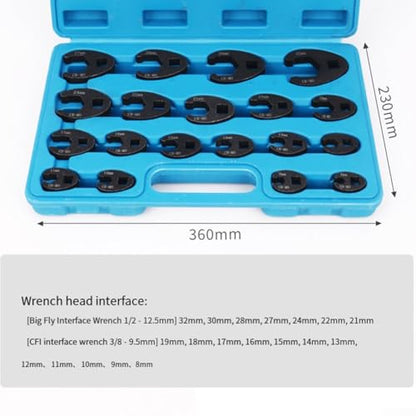 19 Pcs For Crowfoot Wrench Set 1/2 & 3/8 Inch Drive Sizes 8-32mm Flare Nut Wrench Open End Wrenches For Limited Space Automotive Repair Mechanic Tools