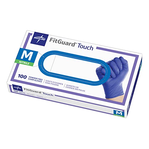 Medline FitGuard Touch Nitrile Exam Gloves, 100 Count, Medium, Powder Free, Disposable, Not Made with Natural Rubber Latex, Excellent Sense of Touch for Medical Tasks, Durable for Household Chores - size: Medium (Pack of 100)