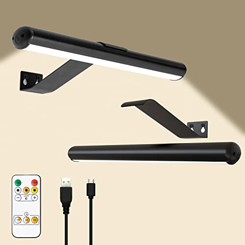 Picture Lights for Wall Art Rechargeable 5000mAh,Remote,Painting Light for Gallery, 3 Lighing Color Dimmable ,Full Metal Magnetic ,Wall Light for Artwork Frame Poster Canvas Dartboard Mirror Set of 2 - color: Black, size: 13inch Standard 2-Pack