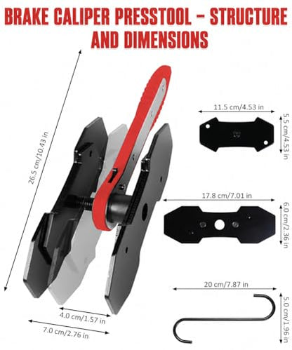 Brake Tools, Brake Caliper Compression Tool,360° Swing Ratchet Switch With Additional 2 pcs Large Steel Plate and 2 Hooks Nylon Grip Work Gloves for Single/Twin/Quad Piston,Car,Truck,SUV(Red)