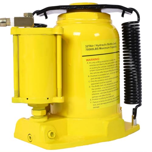 Air Hydraulic Bottle Jack, Heavy Duty Pneumatic Truck Jack with Height Adjustments, Dual Use Manual Pump, 32 Ton Welded Bottle Jack for Auto Repair Industrial Engineering,Yellow - color: Yellow