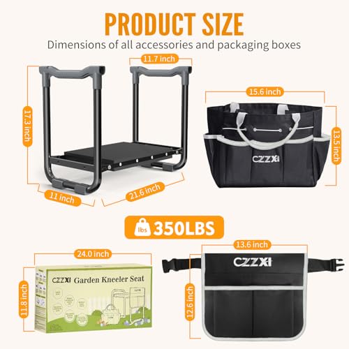 CZZXI Garden Kneeler and Seat, Wider and Thicker Kneeling Pad | Heavy Duty Gardening Stool with Gardening Tool Pouch and Bag, Garden Bench/Chair Gifts for Women, Seniors - color: Black & Gray