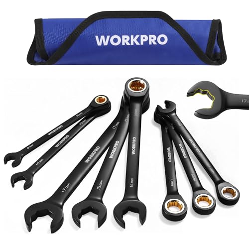 WORKPRO Upgraded 8-piece Anti-Slip Ratcheting Combination Wrench Set with Quick-Slide Open End, 72-Teeth, Cr-V Constructed, Black Metric Wrenches Set with Roll Up Pouch, 8mm-17mm - style: Metric + Quick Release