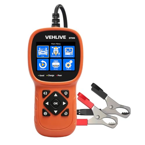 BT906 Car Battery Tester 6V 12V 24V with Lithium Battery Testing, 5-3000CCA Automotive Circuit Testing, Load/Alternator Tester, Charging Cranking System Tester for All Car Motorcycle Boat