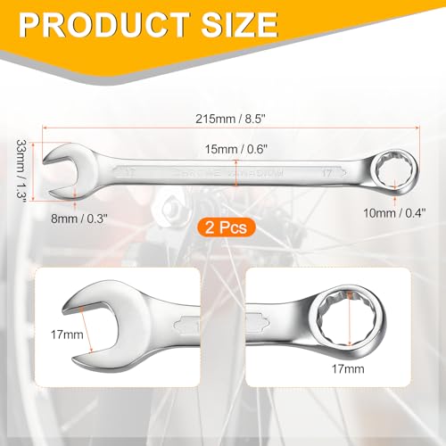 HARFINGTON 2Pcs Metric Combination Wrench 17mm Open End & 15-Degree Offset 12-Point Box End Chrome Vanadium Steel Industrial Grade Double Ended Wrenches Spanners Tools - size: 17mm
