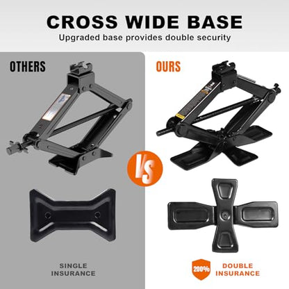 Big RED Wide Base Cross Car Scissor Jack: Steel Portable Quick Lift Tire Jacks Include Ratchet Wrench for Car, Truck, Sedans and MPV, 2 Ton (4,409 lbs) Capacity, Black