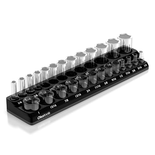 Olsa Tools Magnetic Socket Organizer - 3/8-Inch Drive SAE Socket Holder with Strong Magnets - Professional Tool Holder and Organizer - Stores up to 26 Sockets - Black - Part: 1543 - color: Black, Sae, size: 3/8-Inch Drive, SAE