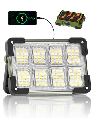 120W Solar Rechargeable Work Light, Portable Flood Light with Stand, 144 LED 10000LM Led Work Light with 4 Modes, IP66 Waterproof Outdoor Working Light for Emergency Repair Mechanic Camping - color: Army Green