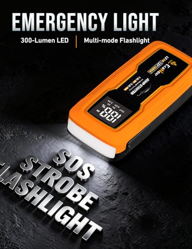 EcoNour car Battery Jump Starter 1600A Peak Up to 7L Gas & 5.5L Diesel Engines 12V Lithium Jump Box with Jumper Cables, USB Charger, LCD Display, LED Flashlight – for Cars, SUVs, Trucks - color: Orange