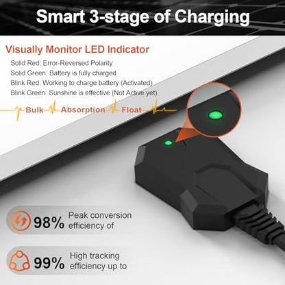 SUNER POWER 20W 12V Solar Battery Charger Maintainer, Built-in Smart MPPT Charge Controller, Adjustable Mount Bracket, Waterproof 20 Watt Solar Panel Kits for Car Automotive Boat Marine RV Trailer - size: 20W Pro