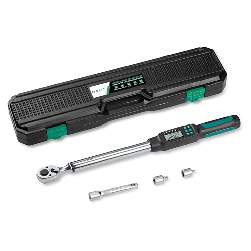 1/2” Digital Torque Wrench Set 7.5-250.8 ft-lb/10.2-340 Nm, ±2% Accuracy, LED & Buzzer Alerts, with 3 Adapters (1/4", 3/8"& Extension Bar), Industrial CR-V Steel for Car, Motorcycle, Bike Repair - size: 1/2", 7.5-250.8 ft-lb (10.2-340 Nm)