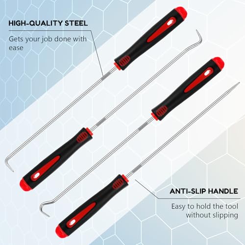 WILLBOND 4 Pcs Pick and Hook Set Precision Automotive Mechanic Picks Tools Set for Car Oil Seal Hooks Puller Remover Tools (9.45 Inches,Red) - color: Red, size: 9.45 Inches