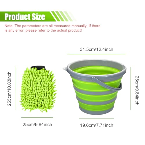 Collapsible Bucket with 3-in-1 Car Wash Mitt, Multiuse 10L Portable Plastic Bucket with Handle, Coral Velvet & Chenille Wash Mitt, Car Cleaning Kit for Vehicle, Household