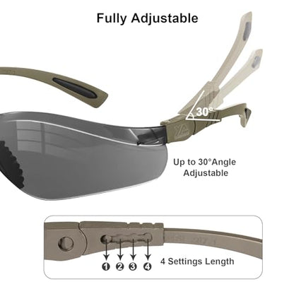 xaegistac Shooting Glasses Anti Fog -Shooting Range Eye Protection | Adjustable Safety Glasses with Z87.1 Certificated Impact Reistance - color: Khaki Frame Gray Lens