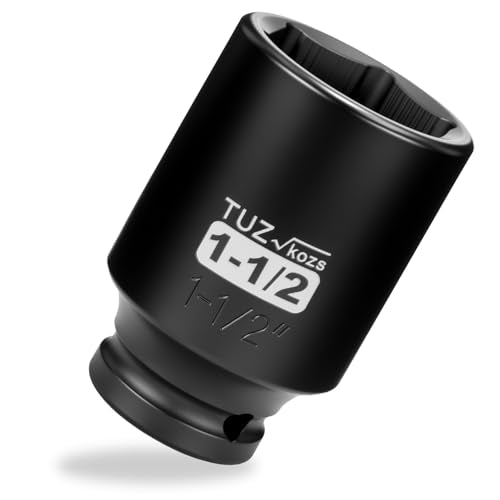 1/2 Inch Drive 1-1/2 Inch Deep SAE 6 Point CR-MO Impact Socket | Radius Corner Design,Square Chamfered Opening,Axle Nut Impact Grade Socket for Easy Removal - size: 1/2” Drive 1-1/2 Deep, style: 1/2" Drive Deep Socket
