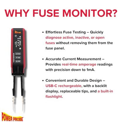 Power Probe 80A Fuse Monitor with Built-in Flashlight (PPFUSE)