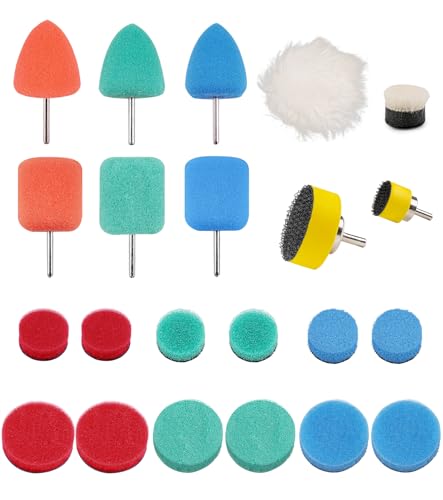 SI FANG 22 Pcs Mini Buffing Polishing Pads Kit, Car Details Mini Polisher Foam Pads for Drill Rotary Tool Buffer Tight Area Detailing Paint Polish Waxing & Glaze, Interior Headlight Door Handles
