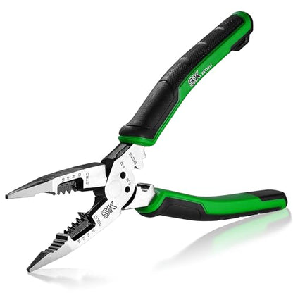 SK 8-Inch Multi-Use Long Nose Pliers, Needle Nose Pliers, 7-IN-1, Ergonomic Anti-slip Handle for Comfortable Grip - style: Multi-Use Long Nose Pliers