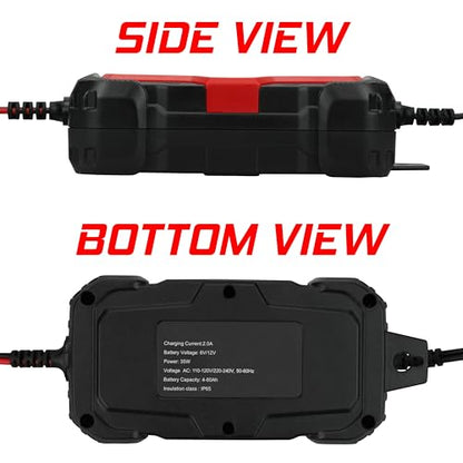 Banshee 12V/6V 2A Automatic Trickle Battery Charger Maintainer for Normal Lead Acid, Sealed, Leisure, AGM, Gel, Deep-Cycle or 12V-Lithium (LiFePO4) Batteries, with IP65 Waterproof