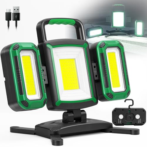 50W 5000LM Rechargeable Work Light, 3-in-1 Magnetic Work Light with Detachable 2 Floodlights, 9 Modes, Foldable&360° Rotatable IP65 Portable LED Worklight with Hooks for Jobsite Garage Car Repairing