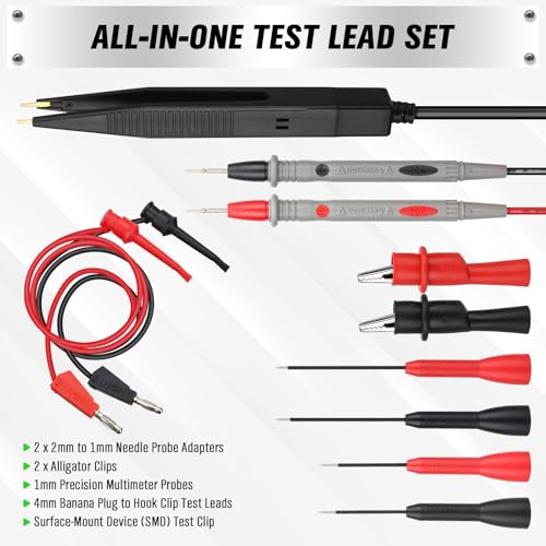 SWANLAKE 11-Piece Multimeter Test Leads Set, CAT III 1000V 20A Multimeter Probes with Alligator Clips, Needle Probe, Banana Plug to Hook Clip, Soft PVC Volt Meter Lead - color: 11PCS Red&Black