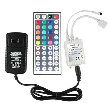 44 Key RGB LED Strip Lights IR Remote Controller with Wireless Rectifier Control Box and DC 12V 3A Power Supply Plug Adapter for 2835 3528 5050 LED Strip Lights Flexible Tape Lighting