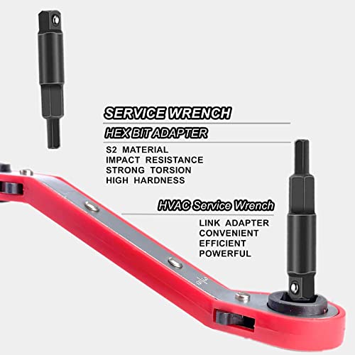 HVAC Service Wrench Set, Air Conditioner Valve Curved Ratchet Wrench (1/4", 3/8", 3/16", 5/16"), with Hexagon Bit Adapter Tool Kit for Refrigeration Equipment and Repair