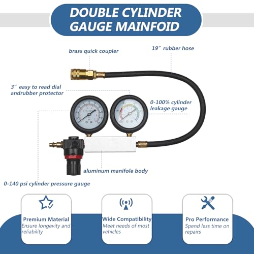 Cylinder Leak Down Tester Kit Dual Gauge Leakdown Detector Tool Set for Pressure Check & Leakage Rate Test Gasoline Engine Compression Leakdown Detector Leakage Test Set - color: Red