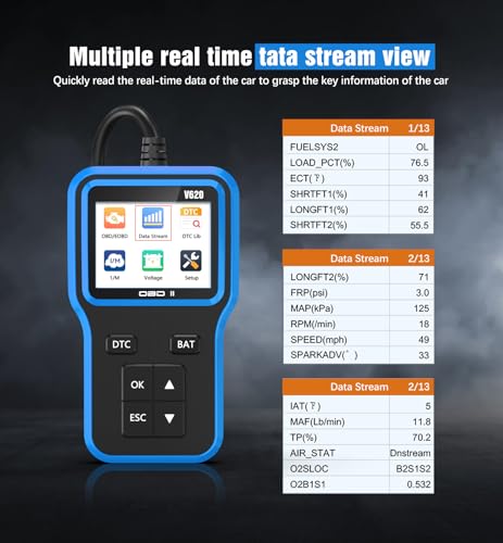 OBD2 Scanner & Battery Tester, Car Diagnostic Tool for Check Engine Light | Read and Clear Error Codes, Check Emission Readiness and Test Battery Status on OBD2 Vehicles Manufactured Since 1996（blue） - color: blue