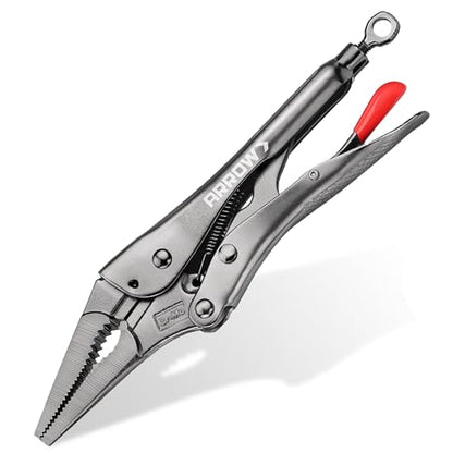 ARROW 9.5 in Needle Nose Locking Pliers, CR-MO Jaw, Long Nose Locking Pliers, Adjustable Clamping Pressure with Through-Hole Screw, Trigger Release, Ideal for Tight Spaces - size: 9.5 in
