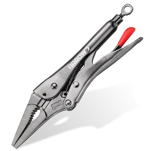 ARROW 9.5 in Needle Nose Locking Pliers, CR-MO Jaw, Long Nose Locking Pliers, Adjustable Clamping Pressure with Through-Hole Screw, Trigger Release, Ideal for Tight Spaces - size: 9.5 in