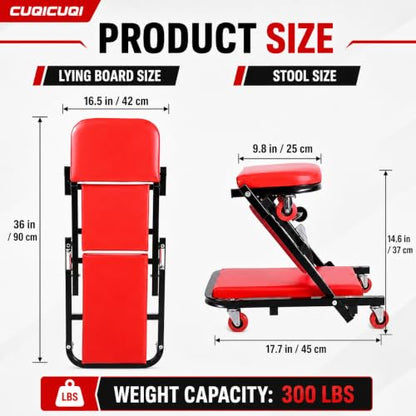 Automotive Creeper, 36 Inch Z-Shaped Garage Creeper, Low Profile Mechanic Creeper Seat with 300 lbs Capacity, 360° Swivel Casters for Car Repair, Garage and Workshop