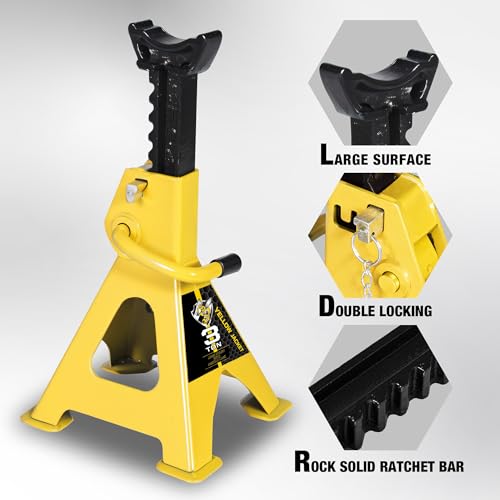 YELLOW JACKET 3 Ton Low Profile Aluminum and Steel Floor Jack with 3 Ton Double Locking Jack Stands