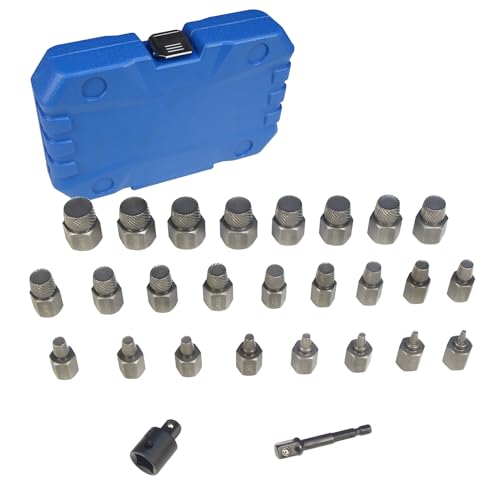 27-Pieces Double Head Screw Extractor Set, Easy Out Bolt Extractor Remover Kit, Hex Head Multi-Spline Stripped Rounded Damaged Broken Screw Removal