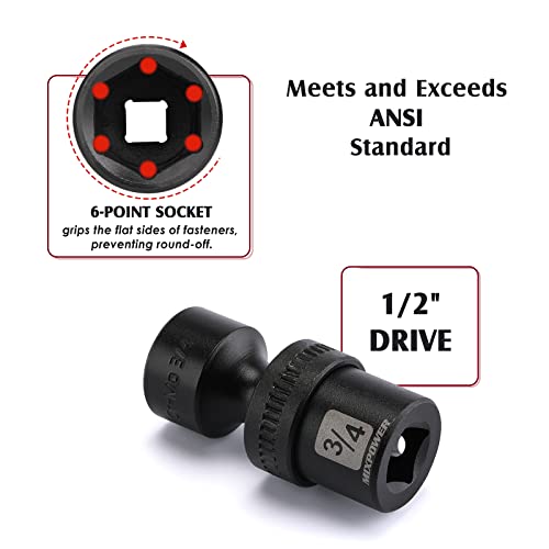 MIXPOWER 1/2" Drive Shallow Impact Universal Joint Swivel Socket Set, SAE, 7/16" to 1-1/4", Shallow, Flexible Wobble, Chrome Molybdenum Steel, 14 Pieces Set - size: 14 Pcs SAE 1/2'' Dr. (Shallow)