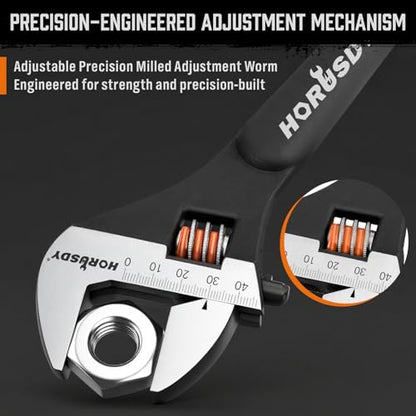 HORUSDY 3-Piece Adjustable Spud Wrench Set, 10", 12", 16", CR-V Steel, SAE & Metric Scale, Black Oxide Finish, Heavy Duty Wrenches for Construction, Mechanical Repair, DIY and Outdoor Projects - style: 3PC Spud Wrench Set, 10" 12" 16"