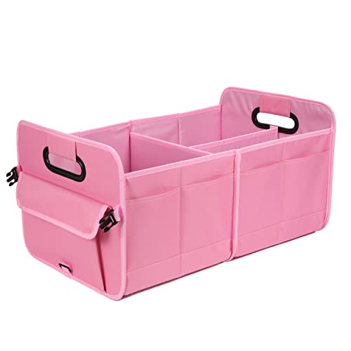 AOKJOY Car Trunk Organizer - Collapsible Multi Compartment Storage with Adjustable Straps for SUV - color: pink