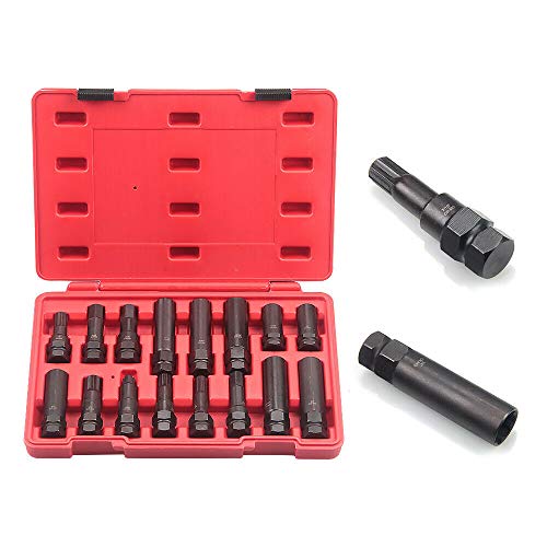 16 Piece SAE Metric Universal Locking Lug Nut Master Key Set Wheel Lock Removal Kit For Aftermarket And Factory Wheels