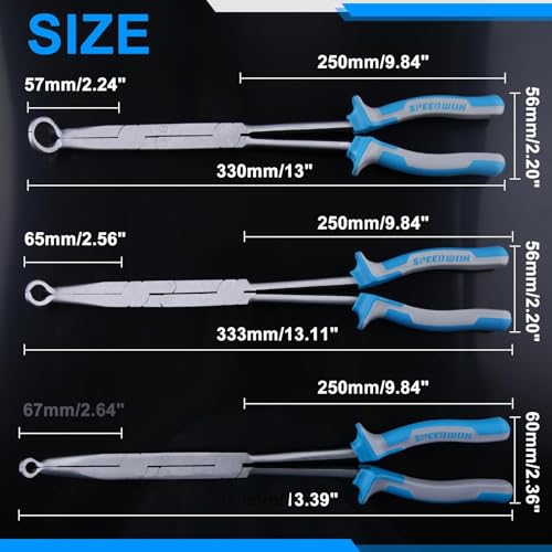 SPEEDWOX 3pcs 13-Inch Long Reach Double Joint Ring Nose Pliers - XL Pivot for Hose Grip 1/3" 3/4" Diameter Removal in Narrow Spaces - style: 3PCS Hose Grip Pliers