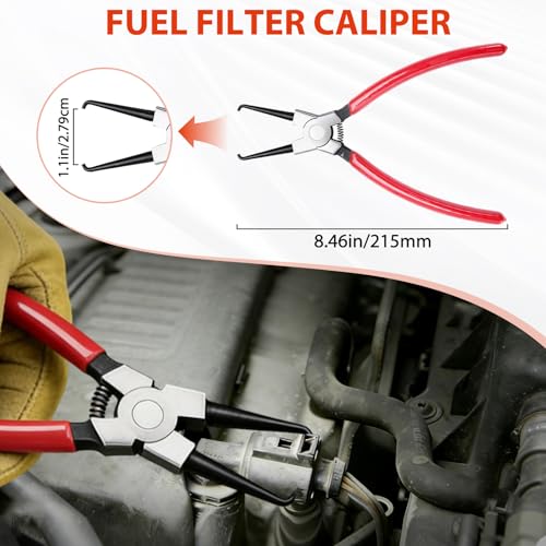 6PCS Fuel Line Pliers Set, Hose Clamp Pliers, Long Fuel Filter Caliper Hose Remover, 30° Disconnecting Plier & Flat Hose Clamp Plier for Water Hose and Automotive Maintenance with Storage Case