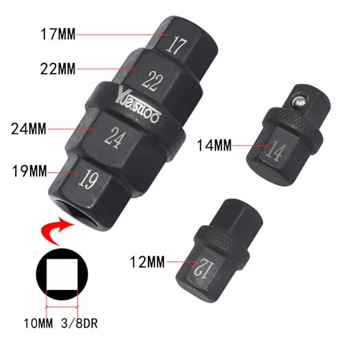 Hex Axle Tool for Motorcycle Front Axle Wheel, Allen Axle Spindle Socket Adapter Tool, 3/8 Inch 12mm 14mm 17mm 19mm 22mm 24mm, 6 in 1 Motorcycle Hex Allen Axle Tool - size: 6 in 1