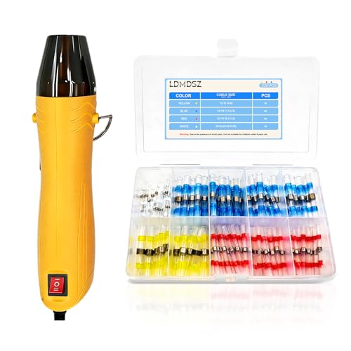 220PCS Solder Seal Wire Connectors Kit with Dual Temp Heat Gun, Heat Shrink Solder Butt Connectors Waterproof Electrical Terminals for Automotive Marine Boat RV Wiring Repair (220, Yellow) - color: YELLOW