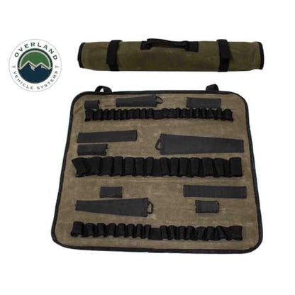 Overland Vehicle Systems Rolled Socket Organizer Storage Bag - #16 Premium Waxed Canvas - Storage for 50 sockets and 10 extra storage pockets for Ratchets