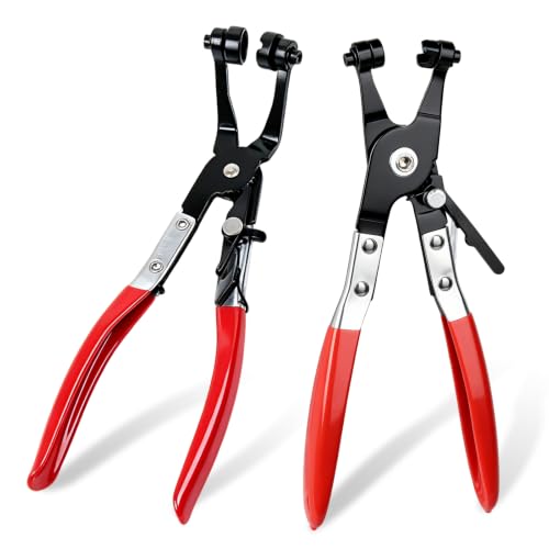 2Pcs Hose Clamp Pliers, Hose Clamp Tool Includes 45° Angle Flat Belt Hose Clamp Plier and Flat Band Hose Clamp Plier, Spring Clamp Pliers for Automotive Fuel Oil Heater Water Hose