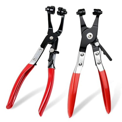 2Pcs Hose Clamp Pliers, Hose Clamp Tool Includes 45° Angle Flat Belt Hose Clamp Plier and Flat Band Hose Clamp Plier, Spring Clamp Pliers for Automotive Fuel Oil Heater Water Hose
