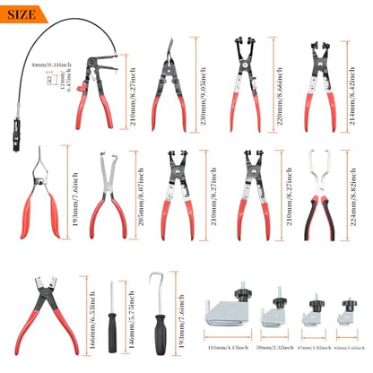 16 Pcs Hose Clamp Pliers Set, Hose Clamp Removal and Installation Tool | with Long Flexible Plier & Electrical Disconnect Pliers for Automotive Coolant Radiator Heater, Water Hoses, Fuel Lines - size: 16pcs