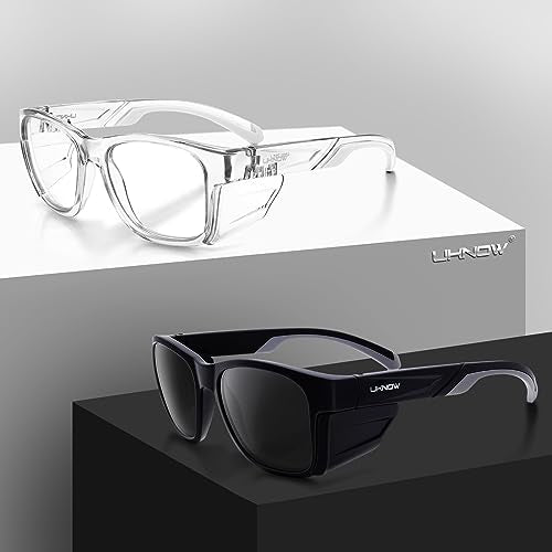 UKNOW Safety Glasses - Anti Fog Lenses - Eye Protection with Side Shields - ANSI Z87.1 Protective Eyewear - UV Protection - color: Matte Black & Gray / Smoke Lens