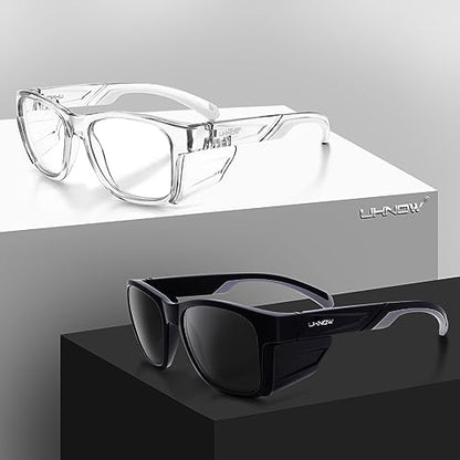 UKNOW Safety Glasses - Anti Fog Lenses - Eye Protection with Side Shields - ANSI Z87.1 Protective Eyewear - UV Protection - color: Matte Black & Gray / Smoke Lens